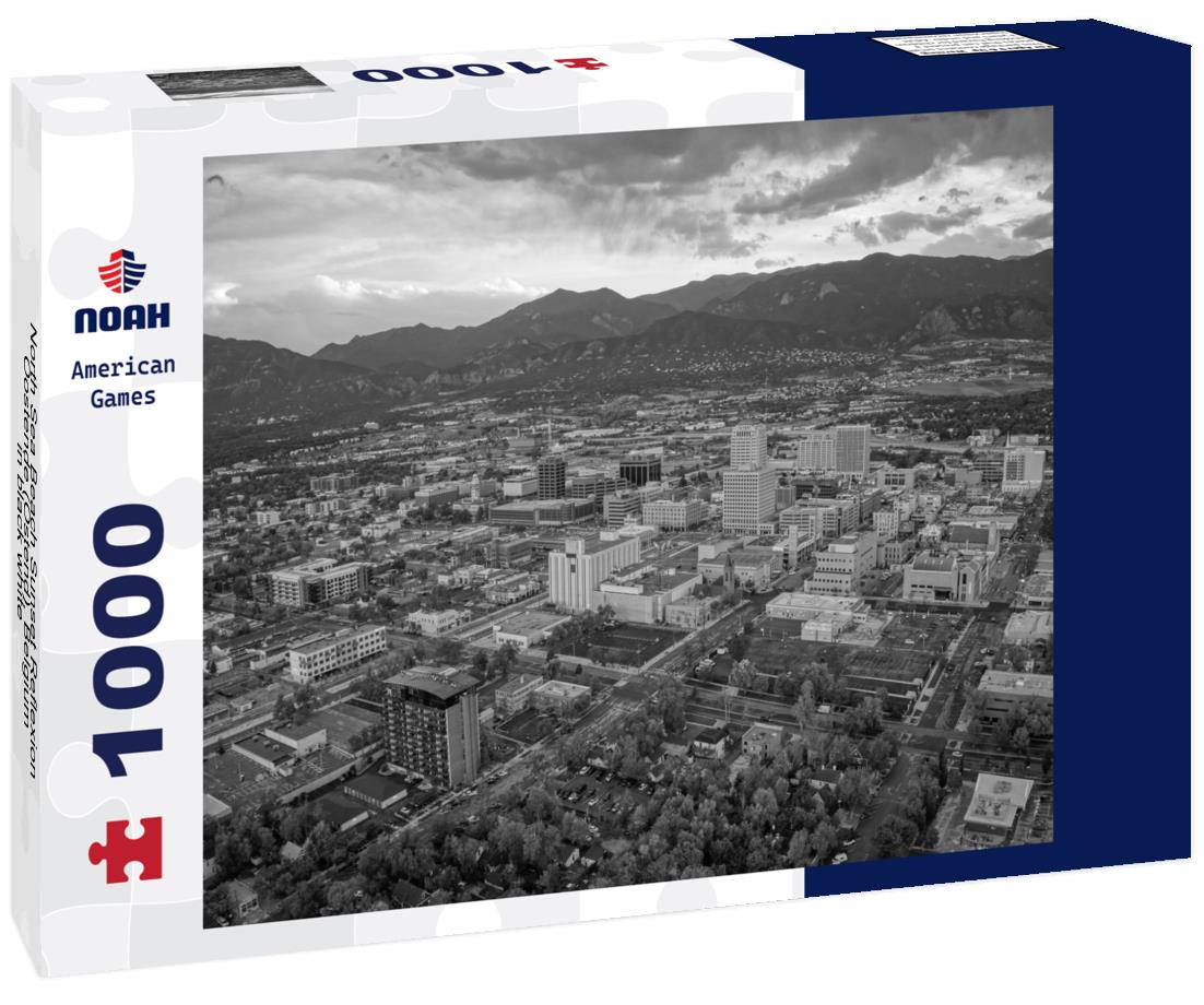 Noah Jigsaw Puzzle North Sea Beach Sunset Reflexion, Oostende (Ostend), Belgium in black white 1000 pieces