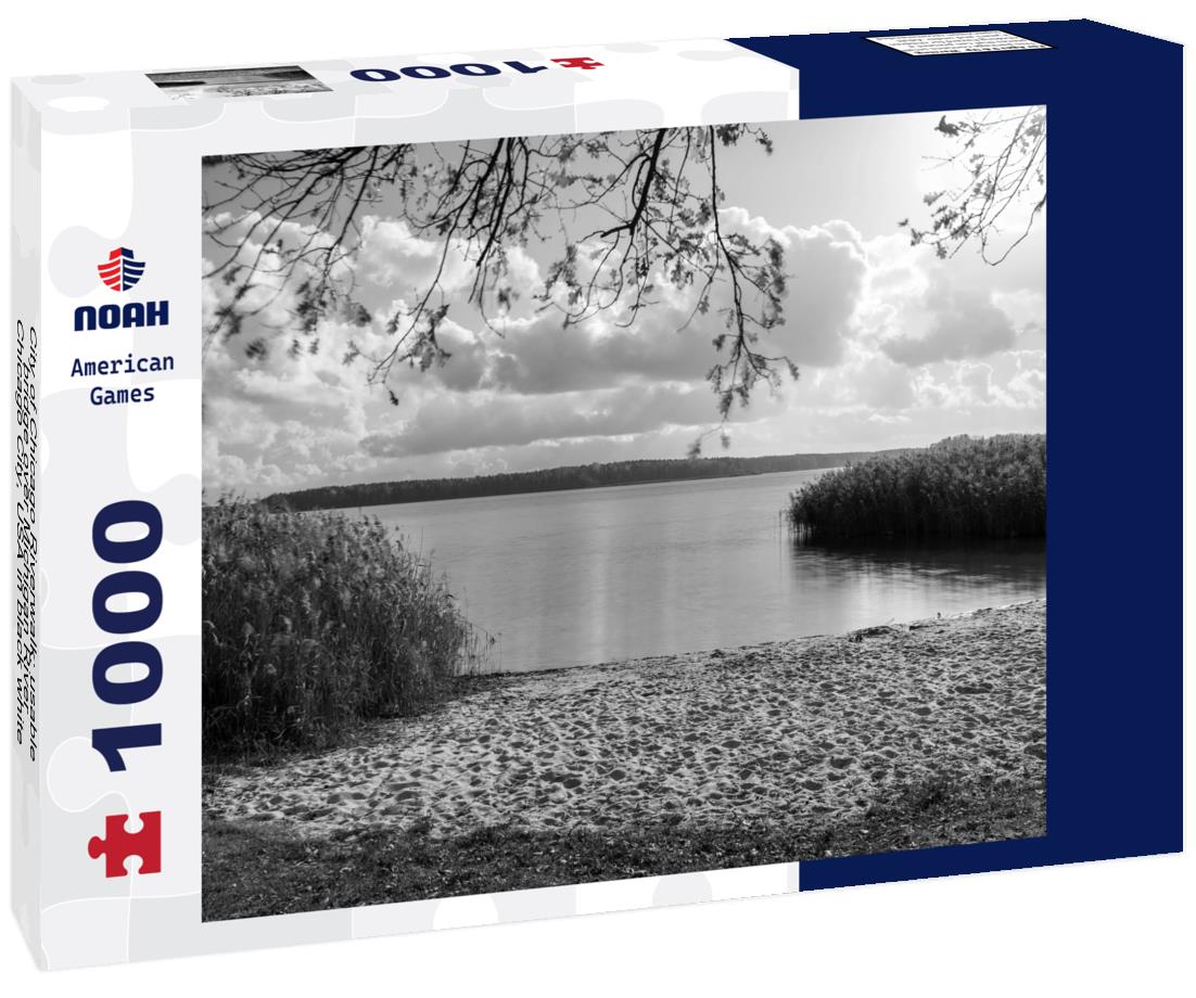 Noah Jigsaw Puzzle City of Chicago Riverwalk: usable bridge over Michigan River, Chicago City, USA in black white 1000 pieces