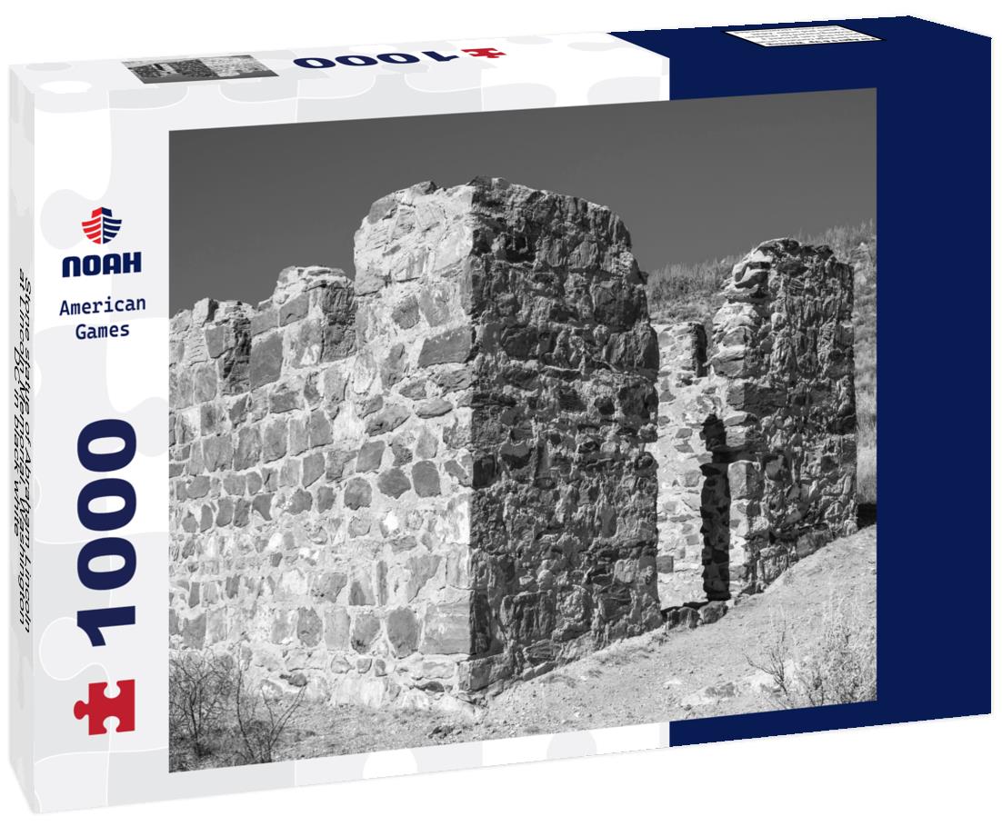 Noah Jigsaw Puzzle Stone statue of Abraham Lincoln at Lincoln Memorial, Washington DC in black white 1000 pieces