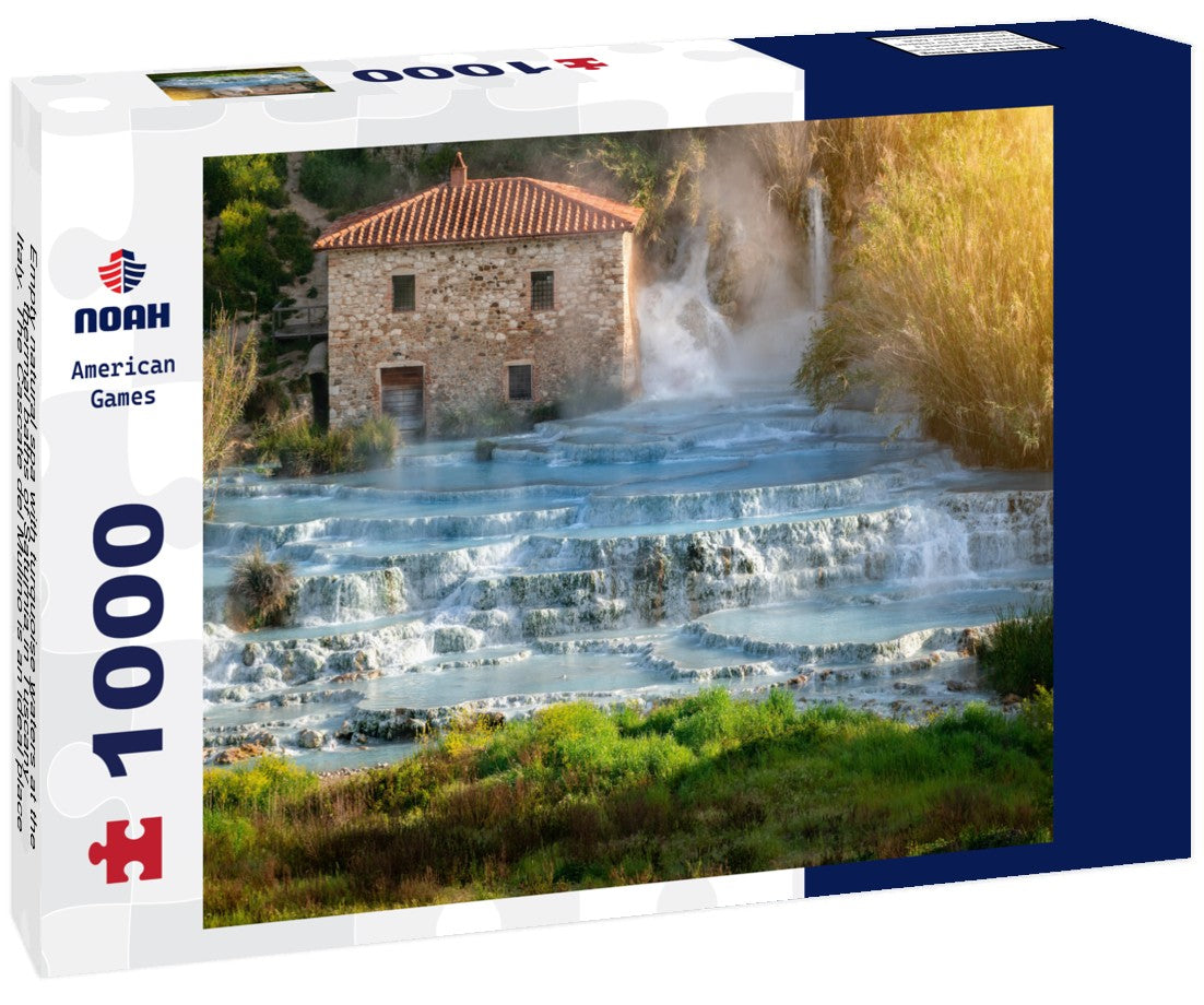 Noah Jigsaw Puzzle Empty natural spa with turquoise waters at the thermal baths of Saturnia in Tuscany, Italy. The Cascate del Mulino is an ideal place to relax in waterfalls and hot springs 1000 pieces