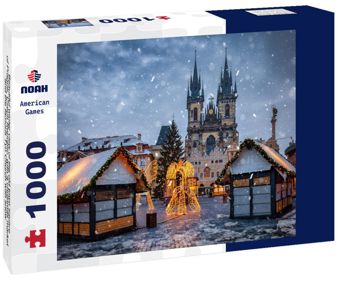 Noah Jigsaw Puzzle Beautiful winter view of the old town square of Prague, Czech Republic, with a christmas market and the famous Tyn Church with snow 1000 pieces