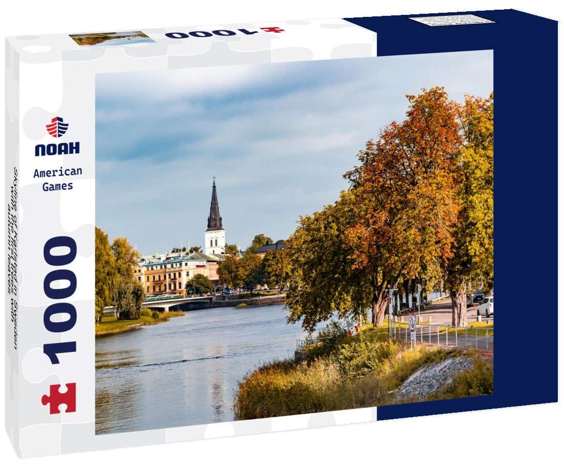 Skyline of Karlstad in Sweden, with the first trees with autumn leaves 1000pc Puzzle