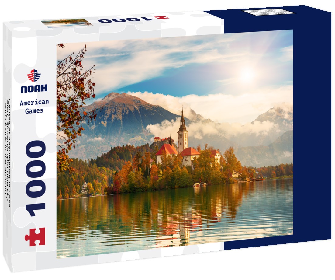 Noah Jigsaw Puzzle Church of Assumption in Lake Bled, Slovenia with blue sky and clouds in the autumn 1000 pieces