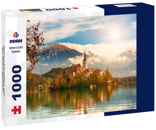 Noah Jigsaw Puzzle Church of Assumption in Lake Bled, Slovenia with blue sky and clouds in the autumn 1000 pieces