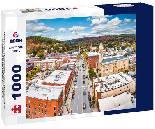 Noah Jigsaw Puzzle Montpelier, VT cityscape along Main Street on a sunny day with fall foliage colors. Montpelier is the capital of the U.S. state of Vermont and the county seat of Washington County 1000 pieces