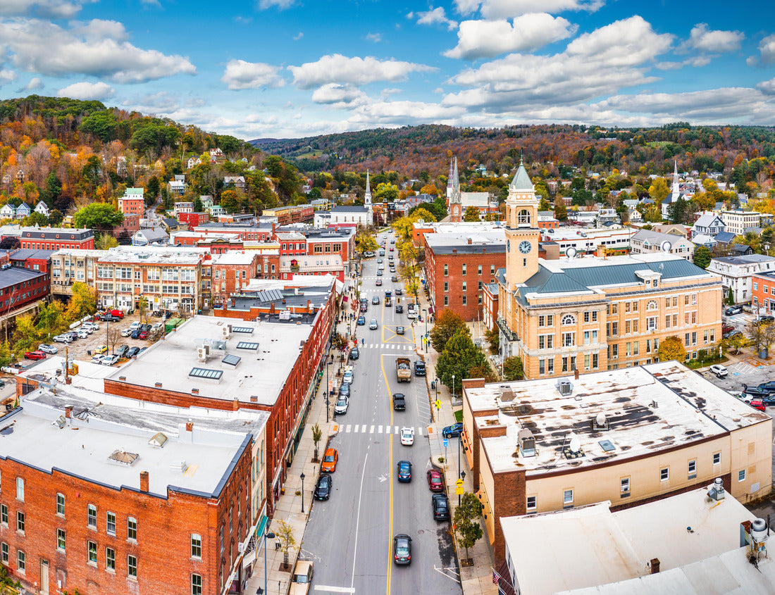 Noah Jigsaw Puzzle Montpelier, VT cityscape along Main Street on a sunny day with fall foliage colors. Montpelier is the capital of the U.S. state of Vermont and the county seat of Washington County 1000 pieces