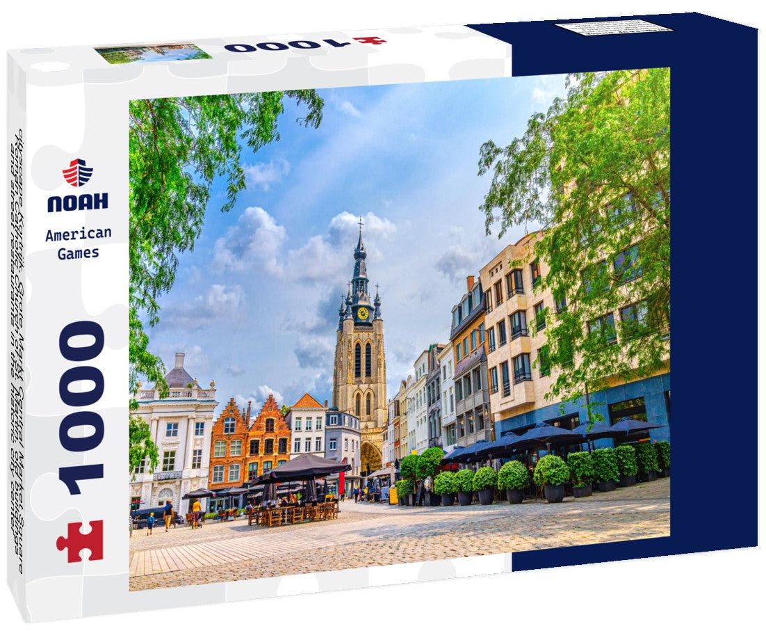 Noah Jigsaw Puzzle cityscape Kortrijk, Grote Markt Central Market Square, Roman Catholic Church of St. Martin, old buildings and street restaurants in the historic city center, old town Kortrijk, Flemish Region, Belgium 1000 pieces