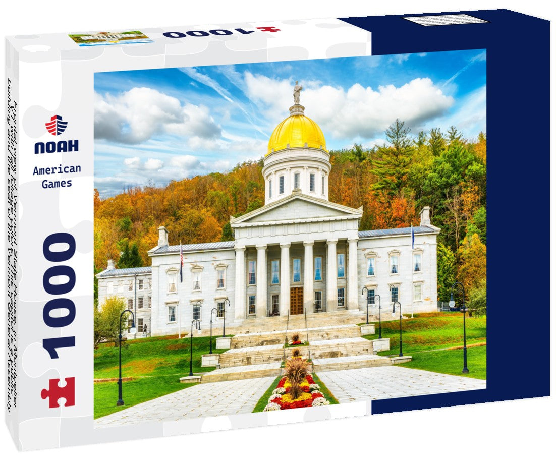 Noah Jigsaw Puzzle Frontal view of Vermont State House, in Montpelier, VT with fall foliage colors. This capitol is a public building and the seat of the Vermont General Assembly 1000 pieces