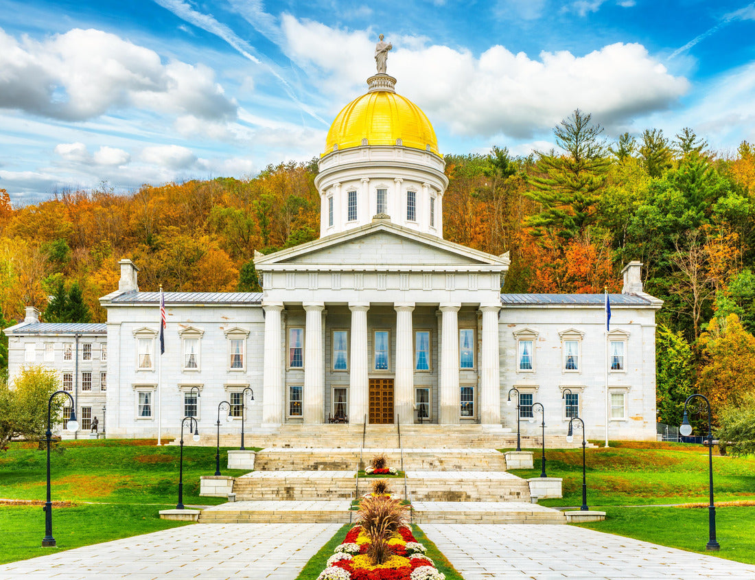 Noah Jigsaw Puzzle Frontal view of Vermont State House, in Montpelier, VT with fall foliage colors. This capitol is a public building and the seat of the Vermont General Assembly 1000 pieces