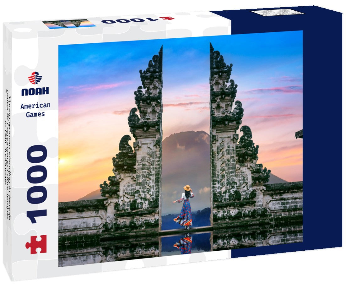 Young woman standing in temple gates at Lempuyang Luhur temple in Bali, Indonesia 1000pc Puzzle