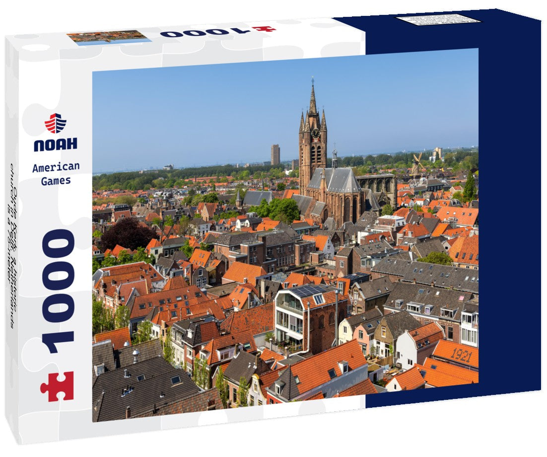 Oude Kerk, a historic church in Delft, Netherlands, is a 75-meter-high brick tower 1000pc Puzzle