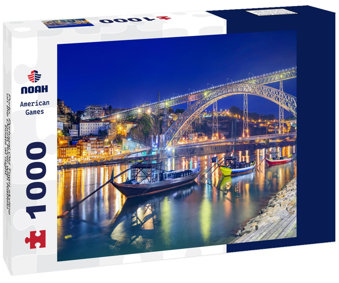 Porto, Portugal Old Town skyline on the Douro River with Rabelo boats at night 1000pc Puzzle