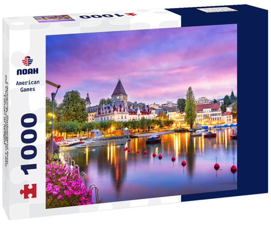 Noah Jigsaw Puzzle Lausanne, Switzerland from the Ouchy Promenade on Lake Leman at twilight 1000 pieces