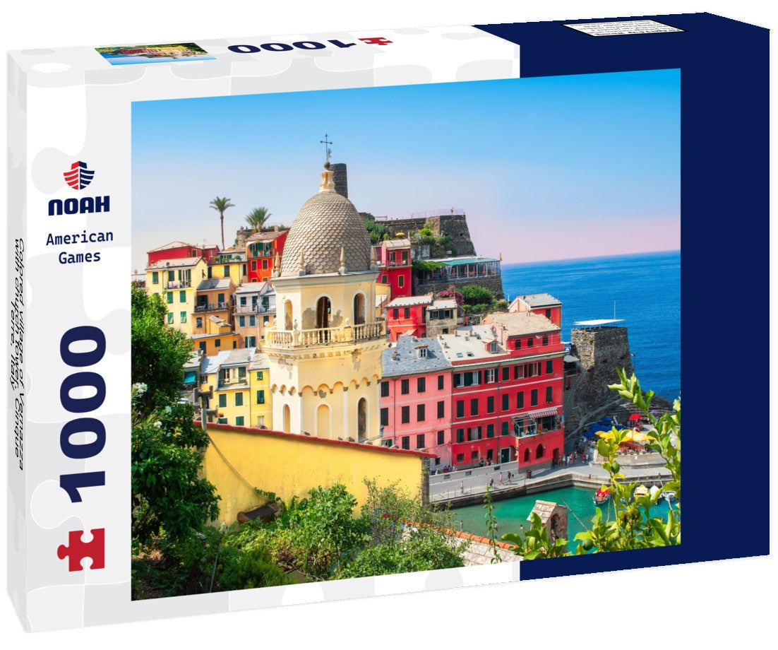 Noah Jigsaw Puzzle Colored village of Vernazza with church tower, Cinque Terre, Italy 1000 pieces