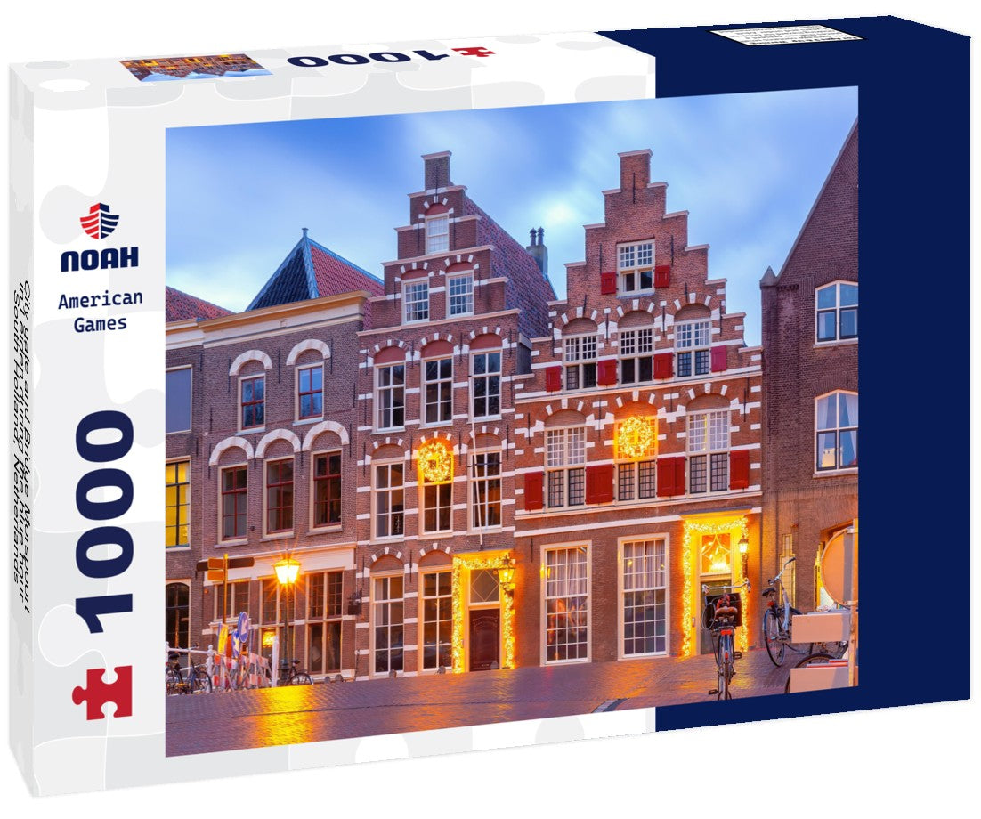 Noah Jigsaw Puzzle City gate and Bridge Morspoort in Leiden during the blue hour, South Holland, Netherlands 1000 pieces