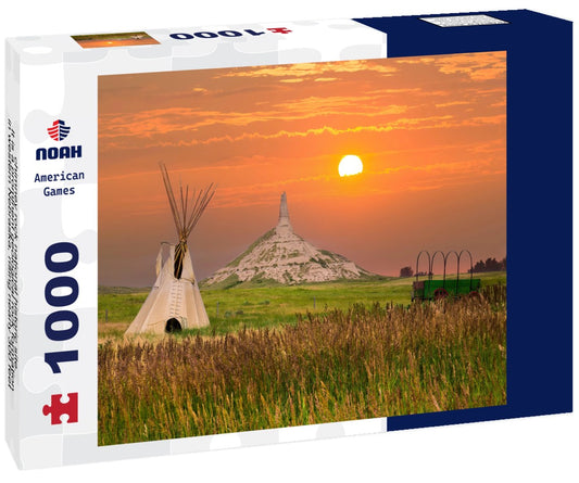 Noah Jigsaw Puzzle chimney rock national historic site. It is a prominent geological rock formation in western Nebraska, rising nearly 300 feet above the surrounding North Platte River valley 1000 pieces