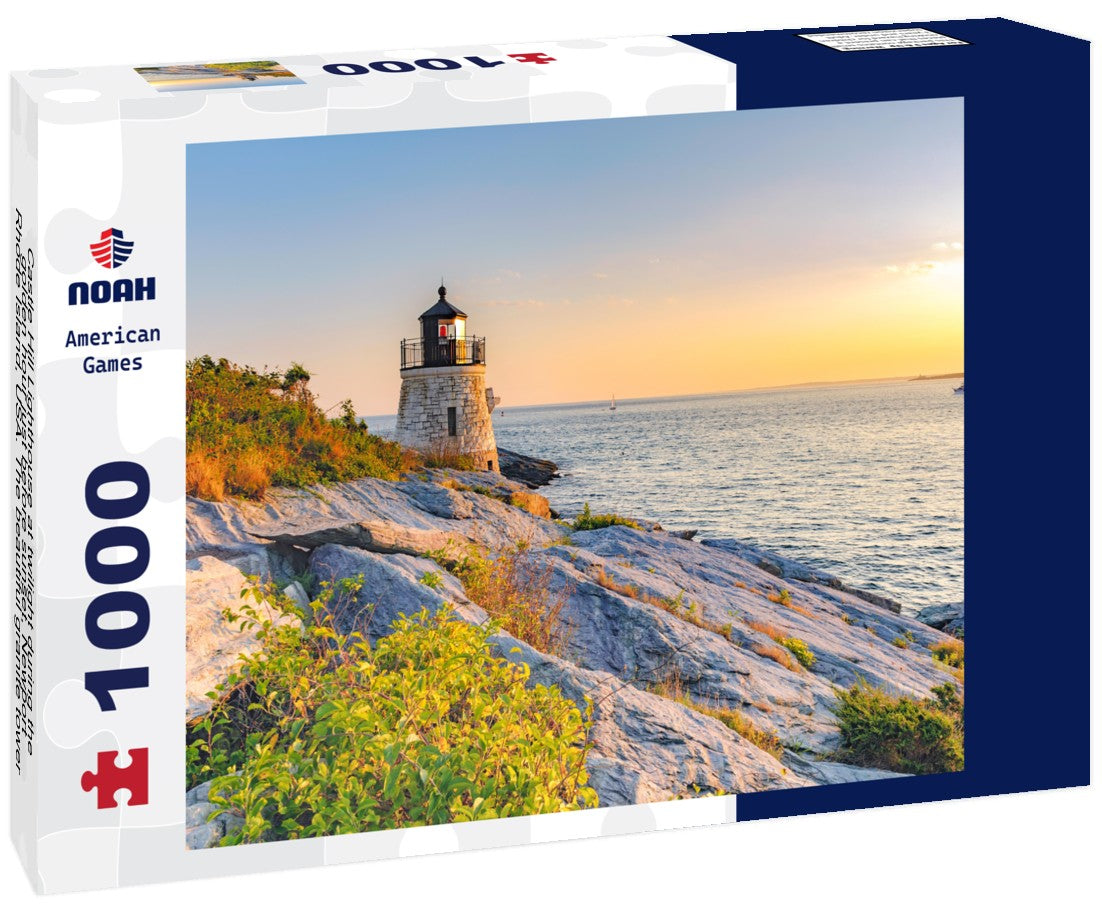 Noah Jigsaw Puzzle Castle Hill Lighthouse at twilight during the golden hour just before sunset, Newport, Rhode Island, USA. The beautiful granite tower, completed in 1890, is built right into the cliff 1000 pieces