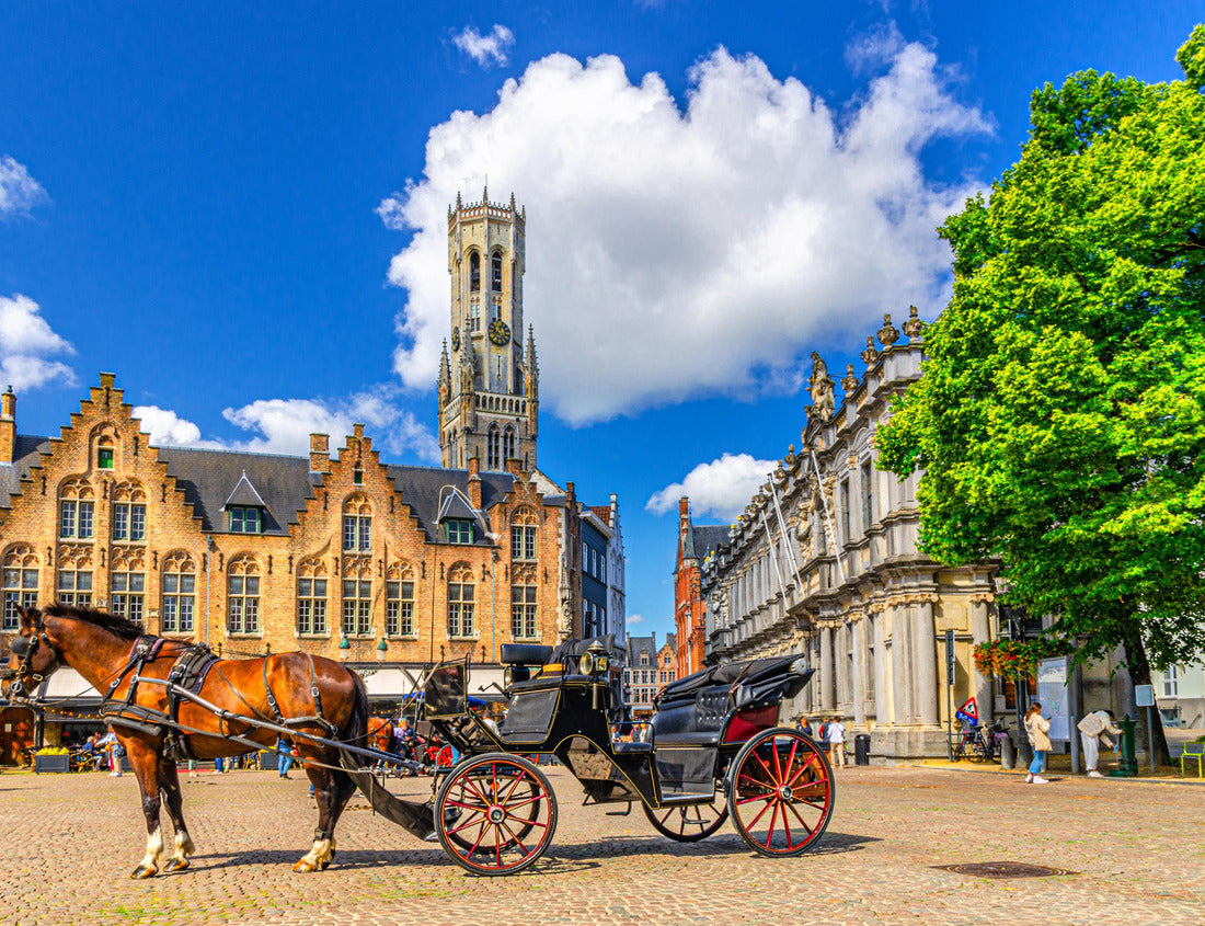 Noah Jigsaw Puzzle Horse-drawn carriage on the cobblestone Burg Platz, medieval buildings and belfry of Bruges Belfort van Brugge Belfry in Bruges Old Town, Bruges historic city center, Flemish Region, Belgium 1000 pieces