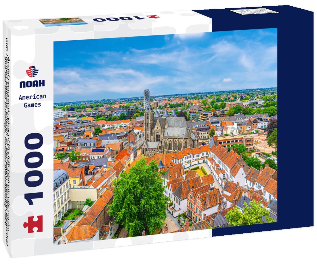 Noah Jigsaw Puzzle Aerial panoramic view of Kortrijk historic city center with Roman Catholic Church of Our Lady, Courtrai Begijnhof and red-tiled buildings, horizon breathtaking view, West Flanders province, Belgium 1000 pieces