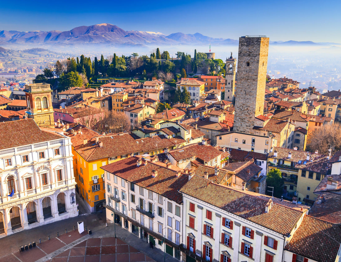 Noah Jigsaw Puzzle Bergamo, Italy. Piazza Vecchia and Torre del Gombito view from Campanone. Citta Alta beautiful day sunlight 1000 pieces