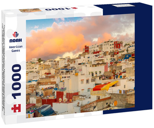 Noah Jigsaw Puzzle Tangier and Chefchaouen Morocco travel photographs of various village scenes depicting stairs artwork city scapes golden hour blue hour sunset sunrise the blue city with blue painted walls hearts 1000 pieces