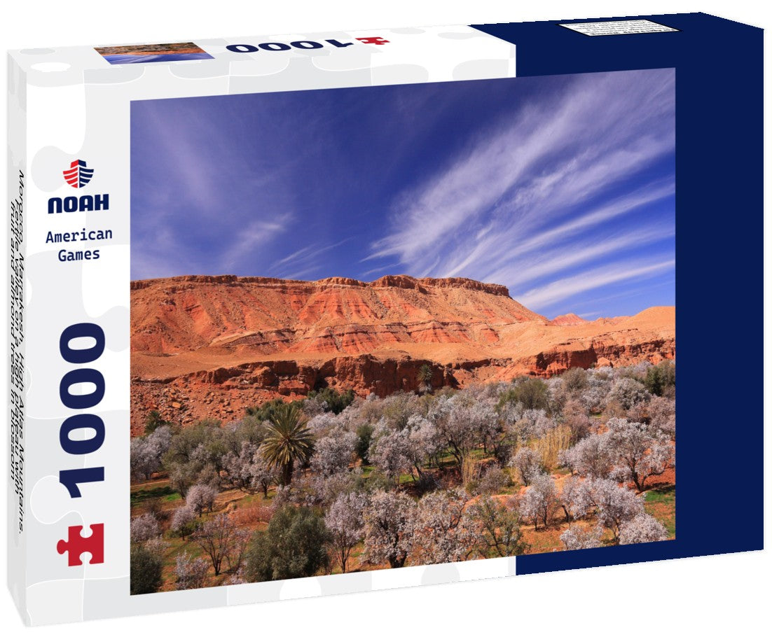 Noah Jigsaw Puzzle Morocco, Marrakesh, High Atlas Mountains. Fertile valley on a high plateau with fruit and almond trees in blossom 1000 pieces