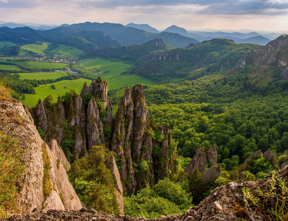 Spring green mountain landscape with unique rock towers. View of a green valley with forests and rocks. The Sulov Rocks, national nature reserve in northwest of Slovakia, Europe 1000pc Puzzle