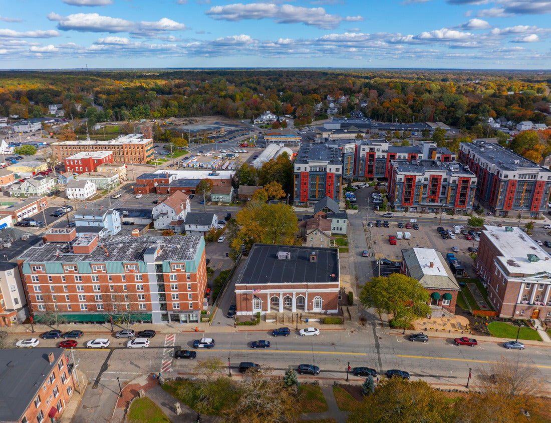 Noah Jigsaw Puzzle North Attleborough historic city center aerial view in fall on Washington Street at town common, city of North Attleborough, Massachusetts MA 1000 pieces