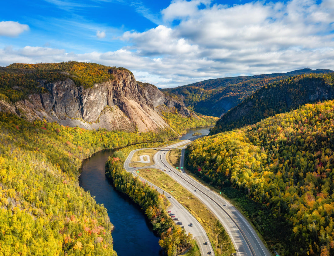 Scenic road in Canadian Mountain Landscape Valley with river. Fall season. Corner Brook, Newfoundland, Canada 1000pc Puzzle