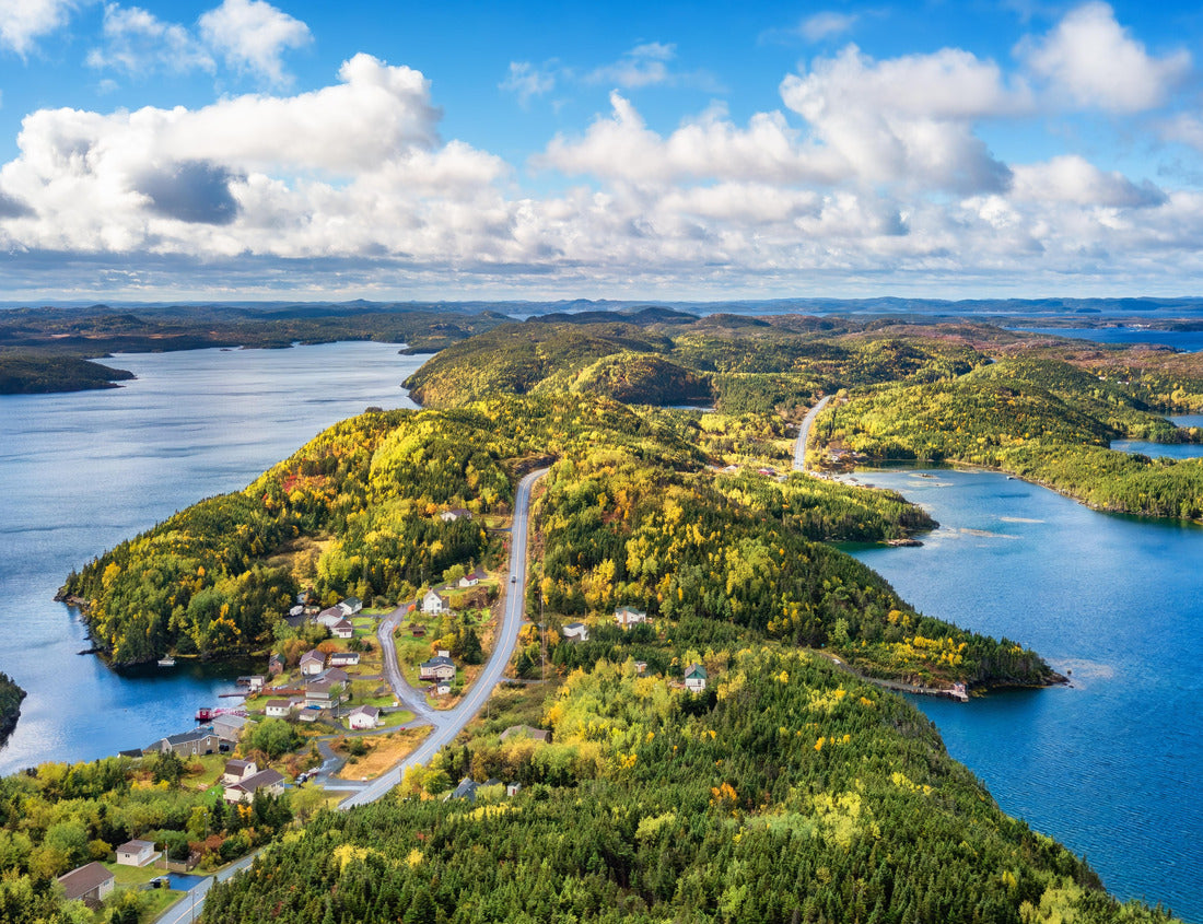Small town, on the East Coast of the Atlantic Ocean. Aerial nature background. In: Sunny Blue Sky. Newfoundland, Canada 1000pc Puzzle