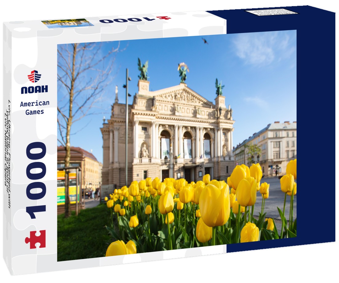 Noah Jigsaw Puzzle Lviv, Ukraine: Flowerbed with yellow tulips in front of Lviv National Opera 1000 pieces