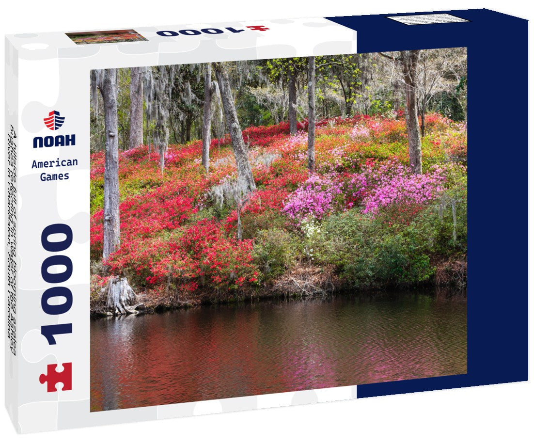Noah Jigsaw Puzzle A hillside full of spring blooming azalea bushes reflecting in water of the Ashley River in Charleston, South Carolina 1000 pieces