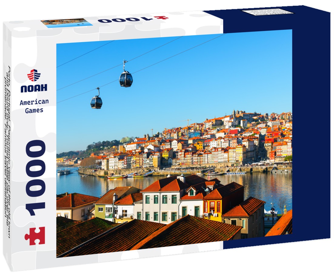 Porto, Portugal. the old town and Douro river. Tourist cable car over the promenade. Famous travel destination 1000pc Puzzle