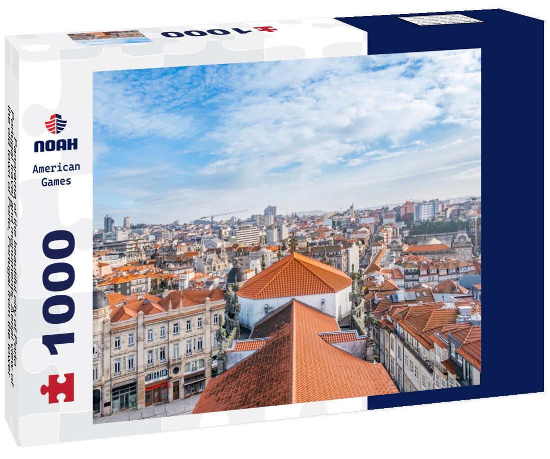 the beautiful city of Porto, Portugal travel and monuments. Aerial view of the old town of Porto, Portugal from the tower of the Church of the Clerigos. Beside the Douro river 1000pc Puzzle