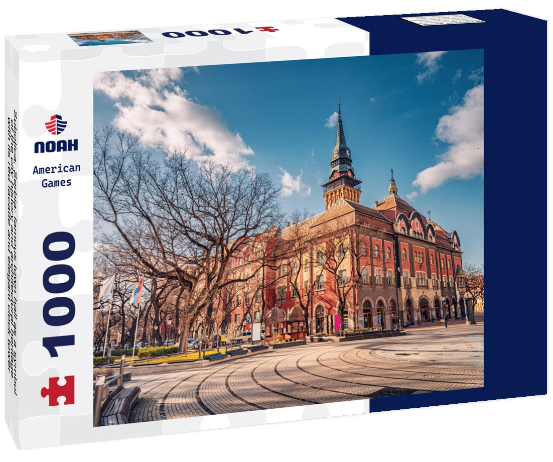 Subotica, Serbia: famous town hall as a symbol of the city history and architectural heritage, with its red facade and elegant clock tower drawing visitors and tourists 1000pc Puzzle