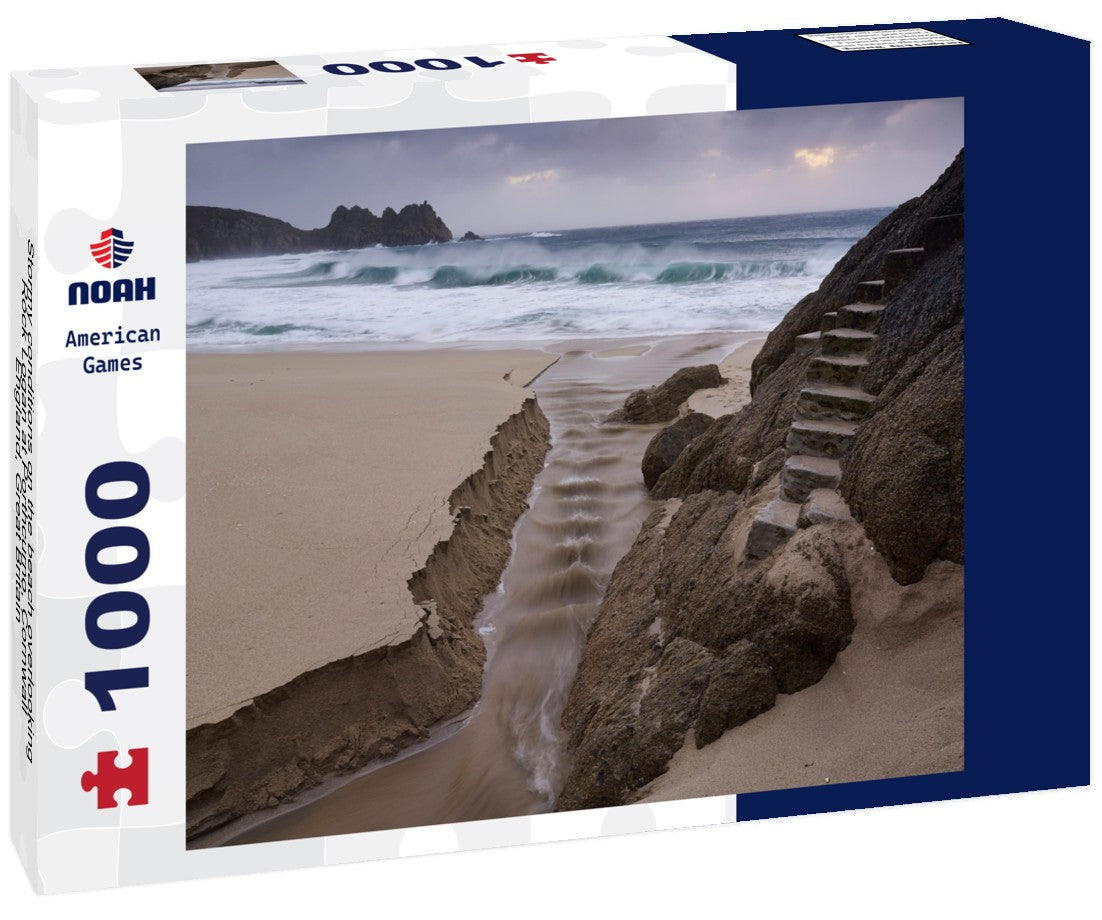 Stormy conditions on the beach overlooking Rock Logan at Porthcurno, Cornwall, England, Great Britain 1000pc Puzzle