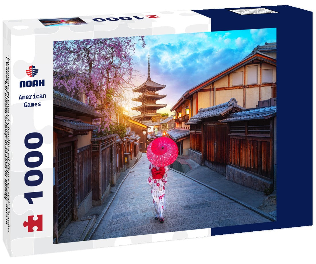 Noah Jigsaw Puzzle Japanese woman in traditional Kimono visit Yasaka Pagoda at Hokanji temple in Kyoto, Japan during full bloom cherry blossom in spring 1000 pieces