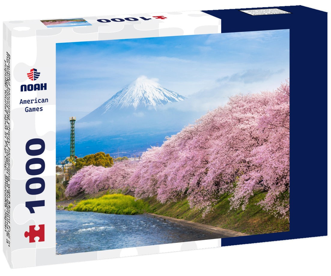Noah Jigsaw Puzzle Beautiful blooming cherry blossoms with Mount Fuji in the background and a Urui river in the foreground is a popular tourist spot in Fuji City, Shizuoka Japan 1000 pieces
