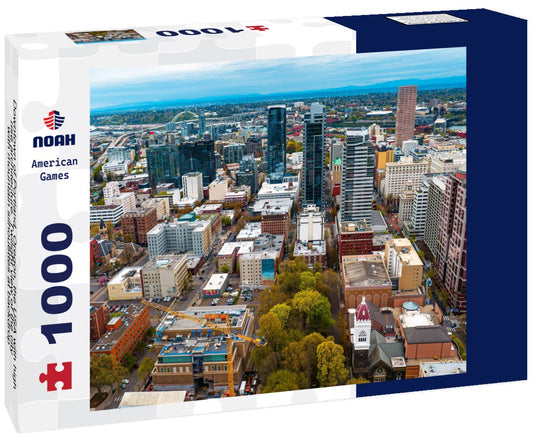 Noah Jigsaw Puzzle Downtown of Portland, Oregon, the USA with high-rise architecture. Twilight view of the city with mountain silhouettes at backdrop 1000 pieces