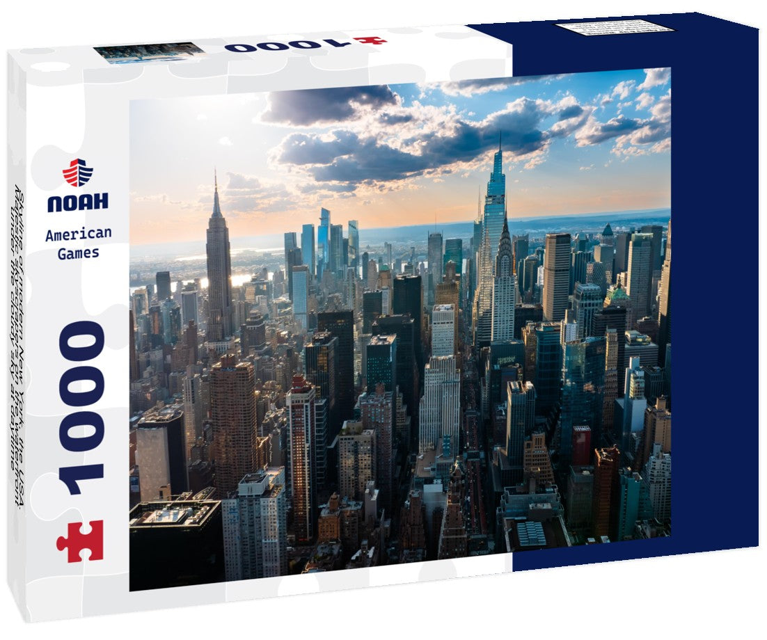 Skyline of modern New York, the USA. Majestic skyscrapers on the waterfront under the cloudy sky at daytime 1000pc Puzzle