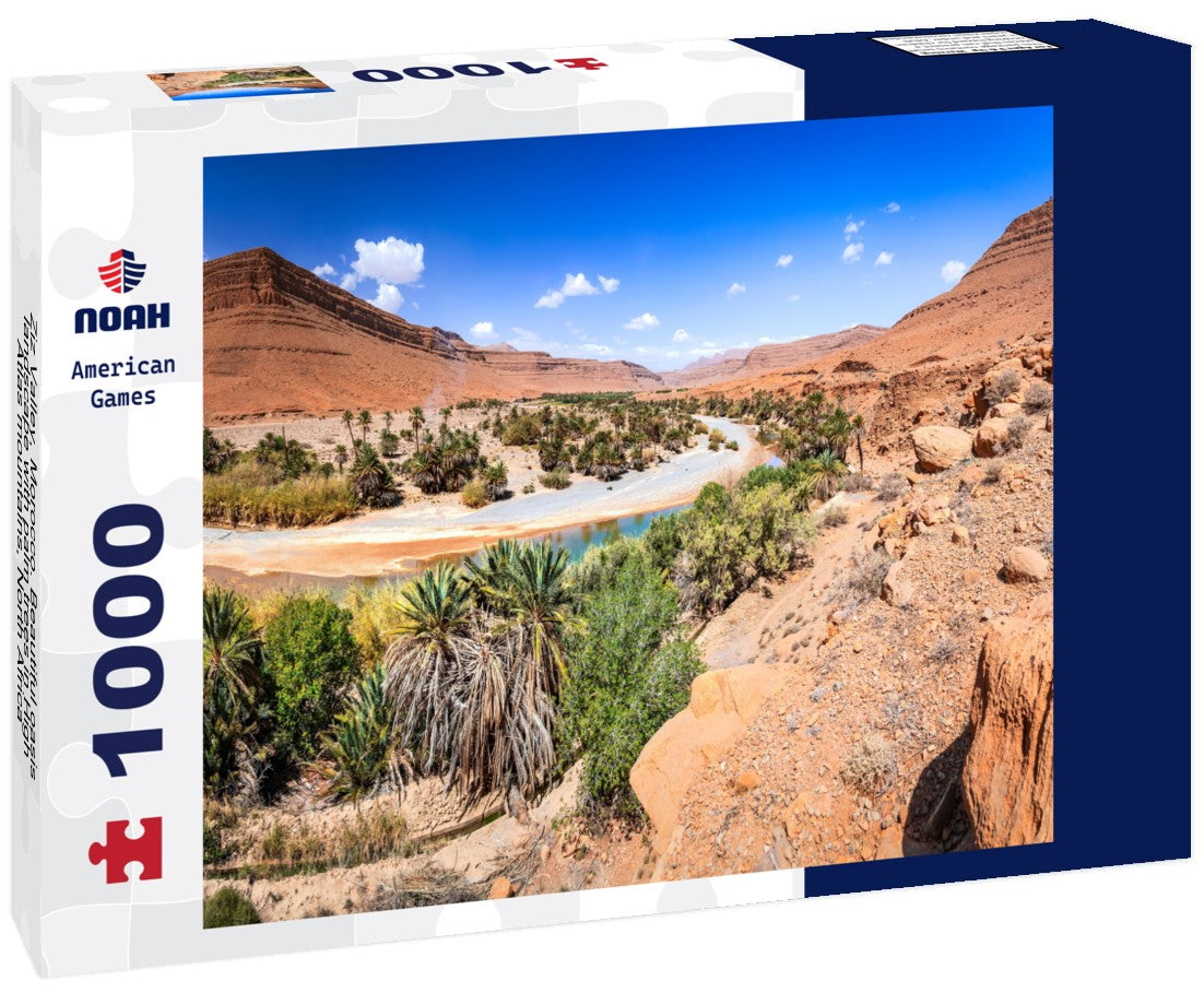 Noah Jigsaw Puzzle Ziz Valley, Morocco. Beautiful oasis landscape with palm trees in High Atlas mountains, North Africa 1000 pieces