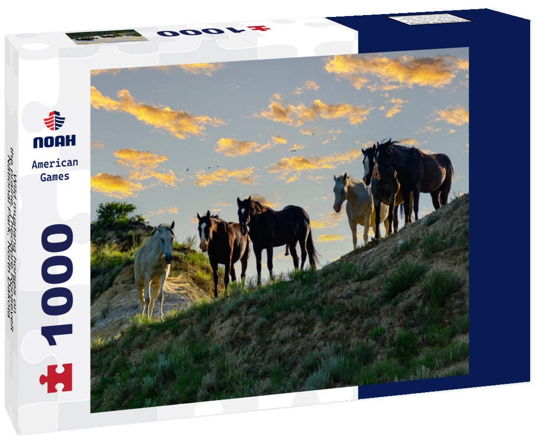 Wild mustang horses on the prairie, Theodore Roosevelt National Park, North Dakota, USA 1000pc Puzzle