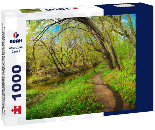 Noah Jigsaw Puzzle Forest Riverside Spring Walking Trails along the Big Sioux River in Sioux Falls, Minnehaha County, South Dakota, with bare tree branches sprouting green 1000 pieces