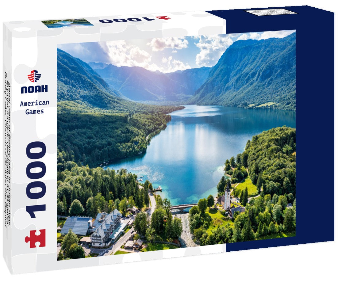 Noah Jigsaw Puzzle Aerial view of Bohinj lake in Julian Alps. Popular touristic destination in Slovenia. Bohinj Lake, Church of St John the Baptist. Triglav National Park, Julian Alps, Slovenia 1000 pieces