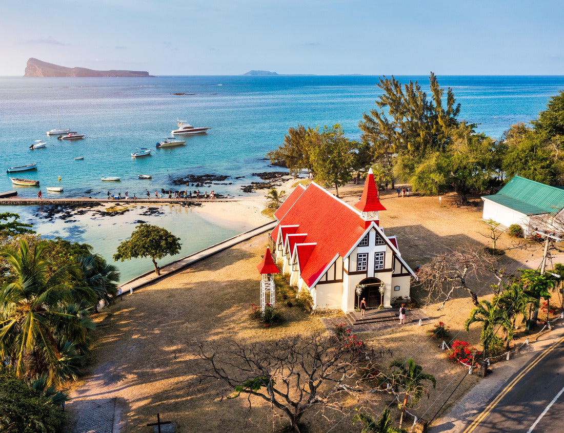 Red church at Cap Malheureux village, Mauritius Island. Notre Dame de Auxiliatrice, rural church with red roof in Cap Malheureux tropical village on Mauritius island, Indian Ocean 1000pc Puzzle