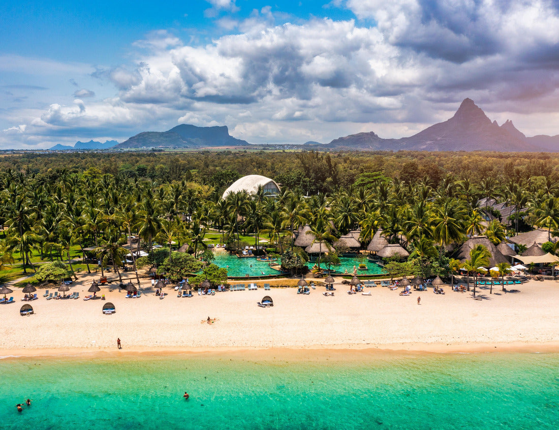 Noah Jigsaw Puzzle Beach of Flic en Flac with beautiful peaks in the background, Mauritius. Beautiful Mauritius Island with gorgeous beach Flic en Flac, aerial view from drone. Flic en Flac Beach, Mauritius Island 1000 pieces