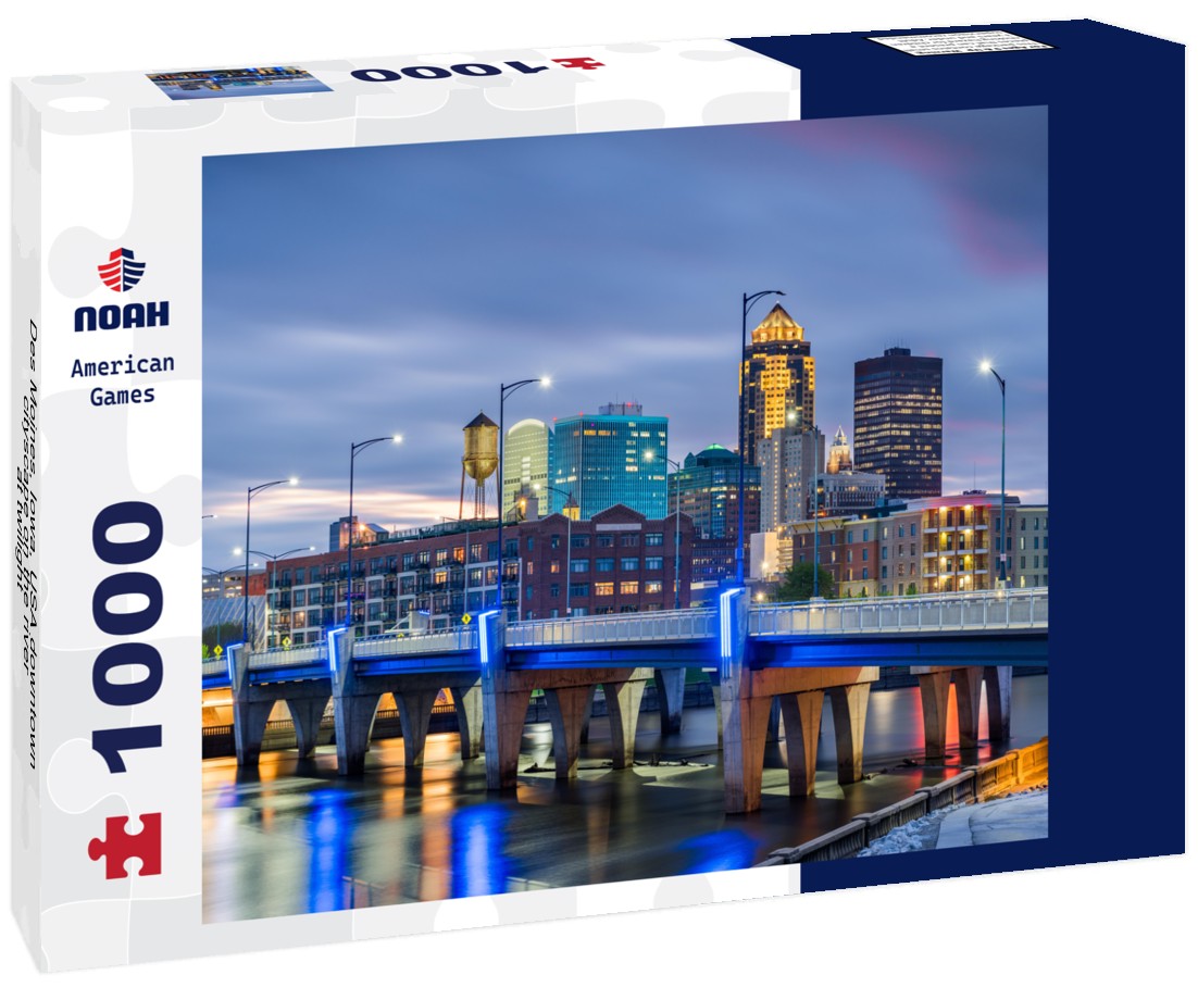 Noah Jigsaw Puzzle Des Moines, Iowa, USA downtown cityscape on the river at twilight 1000 pieces