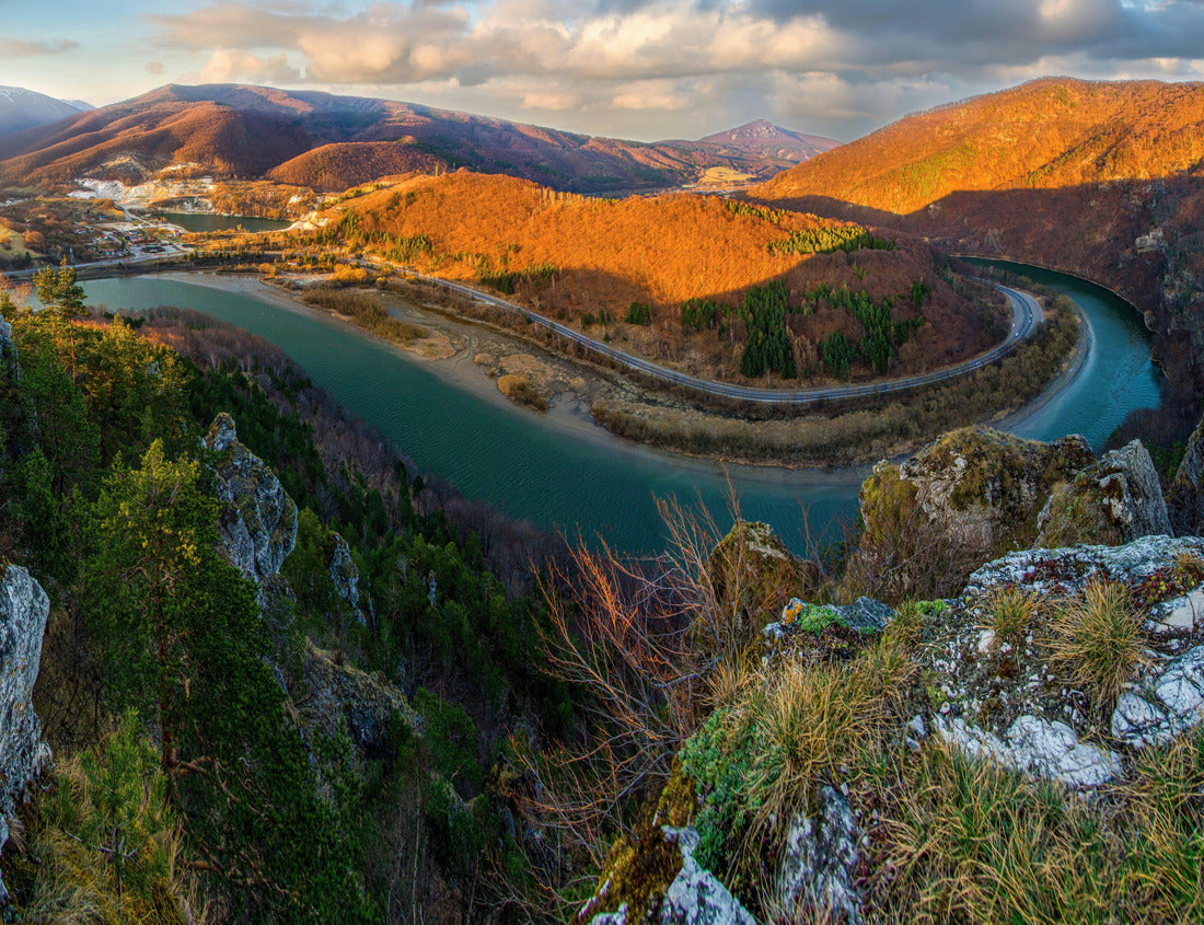 Scenic view of the bend of Vah river and Carpathian mountains. Mala Fatra national park, Slovakia. Meander of Vah river, Kralovany near Martin and Ruzomberok 1000pc Puzzle