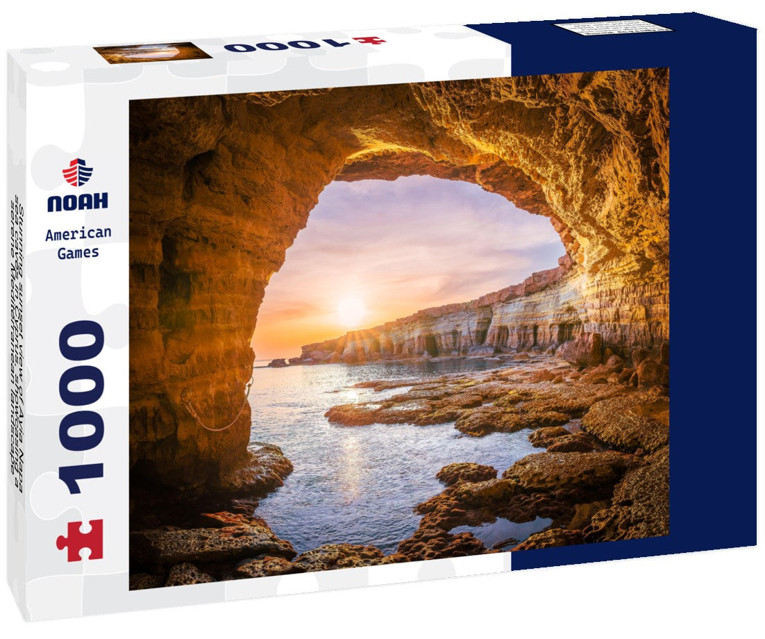 Stunning sunset view of Ayia Napa sea caves in Cyprus, showcasing a serene Mediterranean landscape 1000pc Puzzle