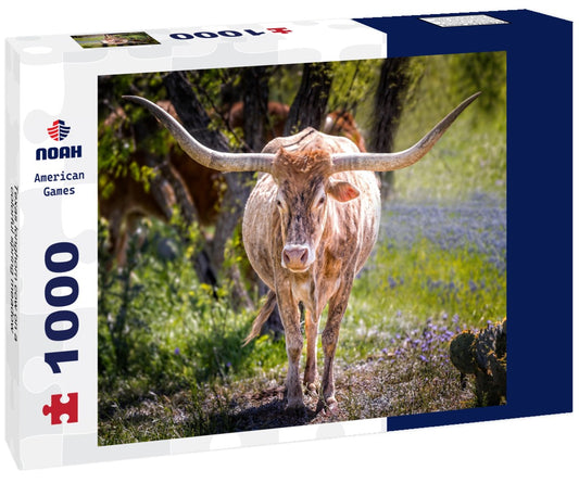 Noah Jigsaw Puzzle Texas longhorn cow on a colorful spring meadow 1000 pieces